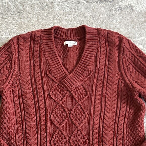 LL Bean Signature Sweater Womens Small Rust Red Cable Fisherman Knit Cotton - Picture 4 of 5